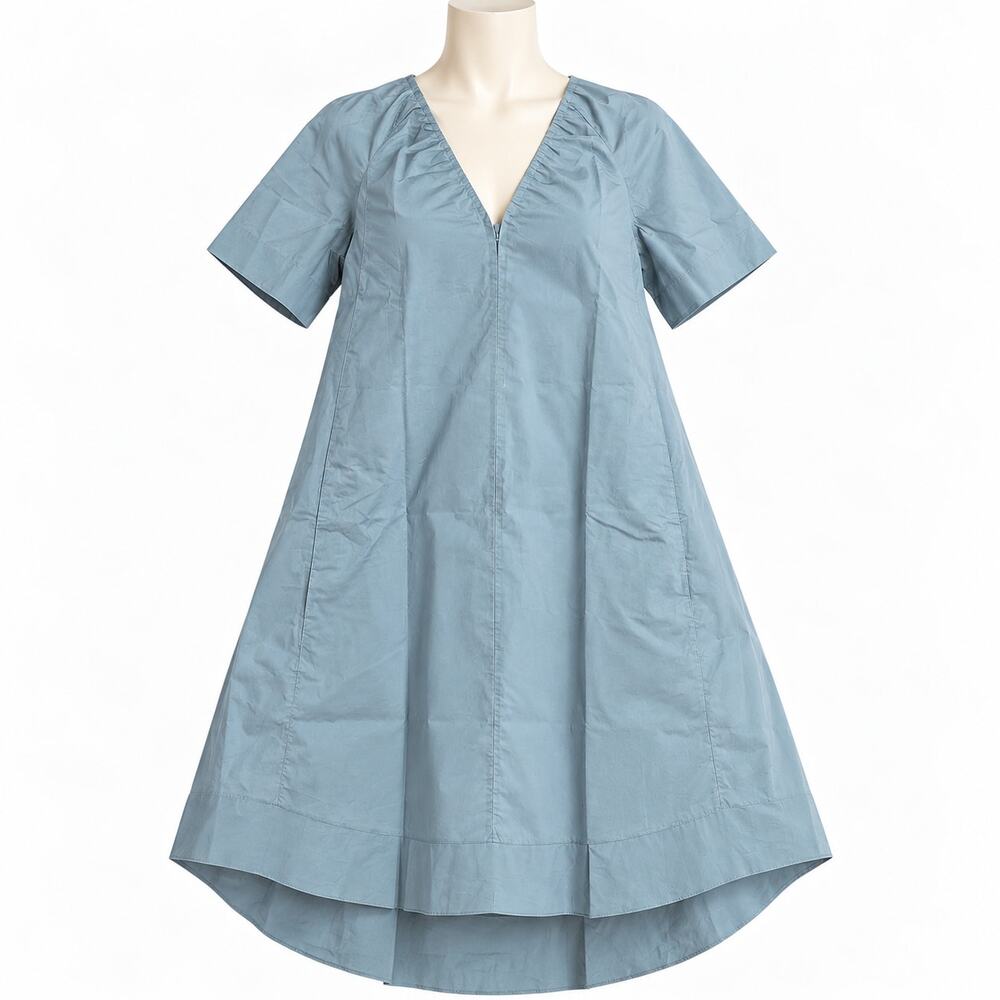 COS Light Blue Cotton High Low A Line Midi Dress Pockets Women's 4